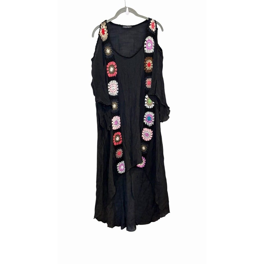 Maison Mascallier Granny Square Gauzy Cold Shoulder‎ Hi lo Beach Coverup Dress